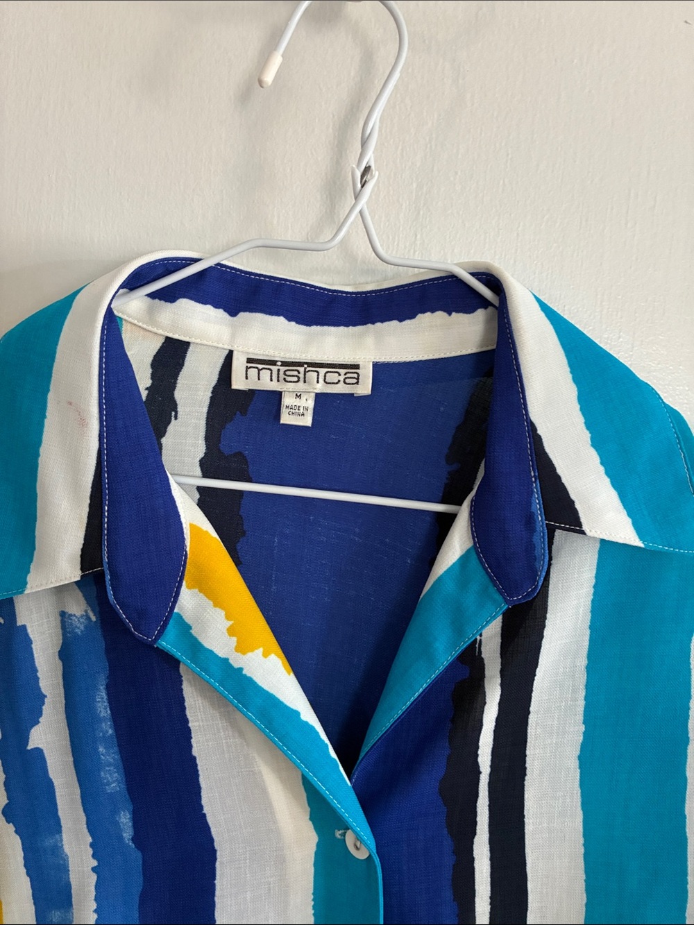 Mishca Teal & Blue Stripe Button-Down Shirt with Yellow Accent